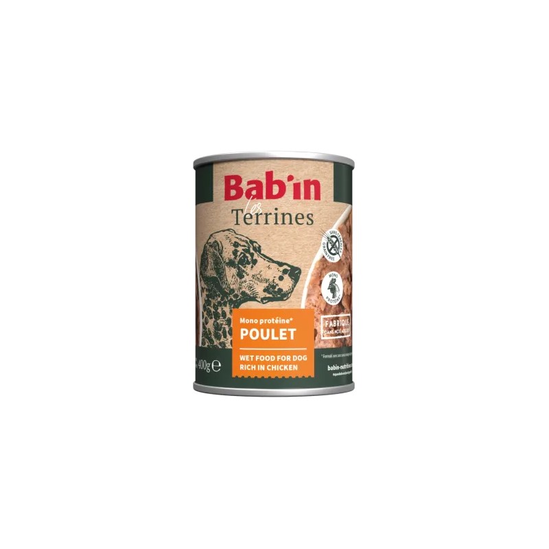 Terrine Chien Bab'in Poulet 400g - Monoprotéine, Sans Céréales