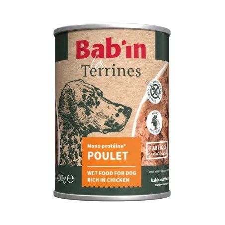 Terrine Chien Bab'in Poulet 400g - Monoprotéine, Sans Céréales