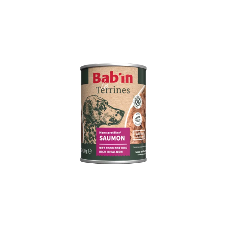 Terrine Chien Bab'in Saumon 400g - Monoprotéine, Sans Céréales