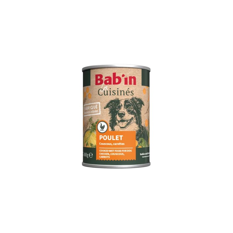Terrine Cuisinée Chien Bab'in Poulet 400g - Couscous & Légumes Frais