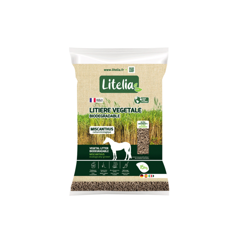 Litière Granulés Miscanthus Litelia 15kg - Cheval, Chat, Rongeur