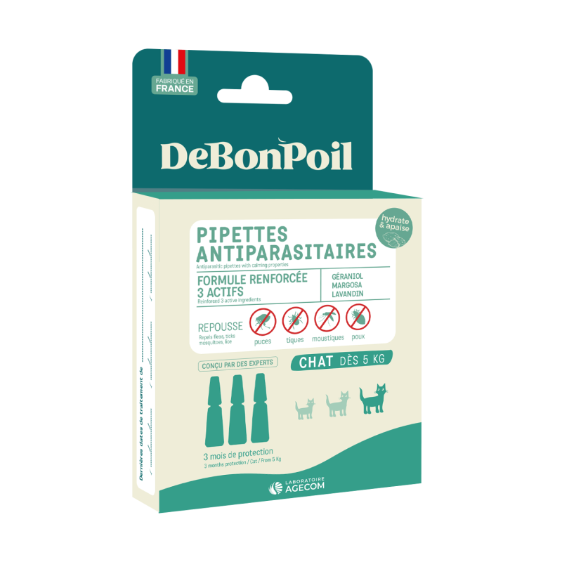 Pipettes Antiparasitaires Grand Chat (+5kg) DEBONPOIL - Naturel