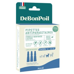 Pipettes Antiparasitaires DeBonPoil Chien 3 Pipettes – Protection 3 Mois